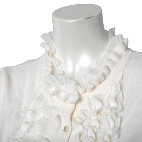 TRIBAL Ruffled Button Down Knit Cardigan Sweater Ivory Cream Soft Stretch - Picture 6 of 8
